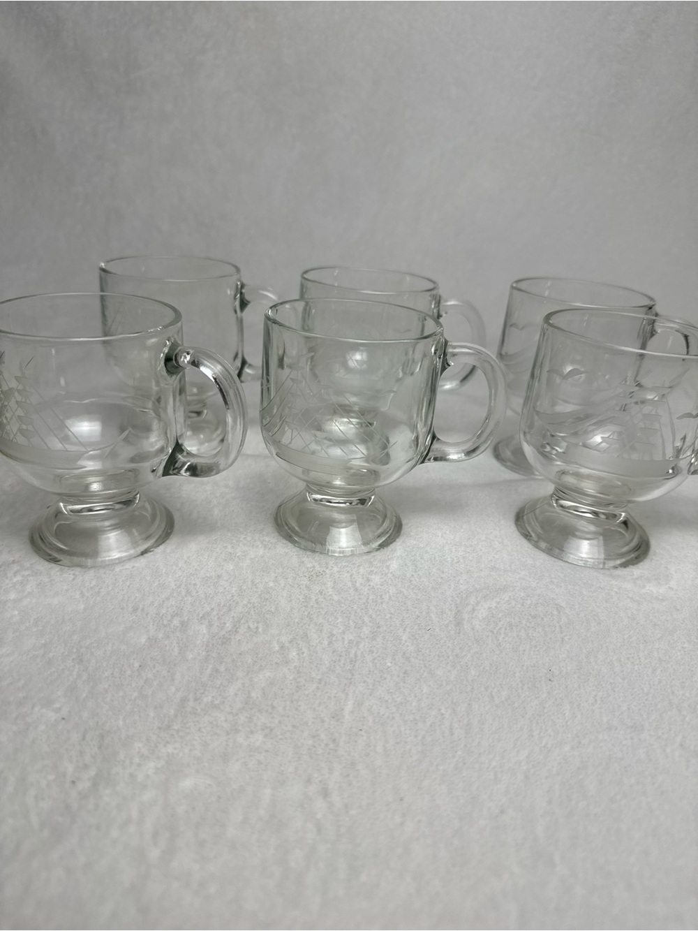 Javit Crystal Clipper Collection Coffee Mugs Etched Schooner Tall Ships Set of 6
